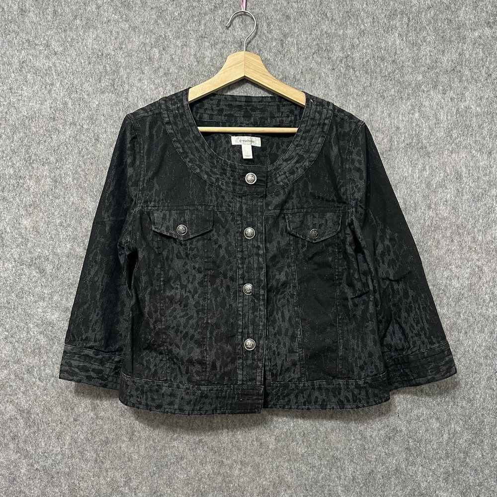 Vintage Dressbarn Black Textured‎ Button Front Jacket Women's L 3/4 Sleeve